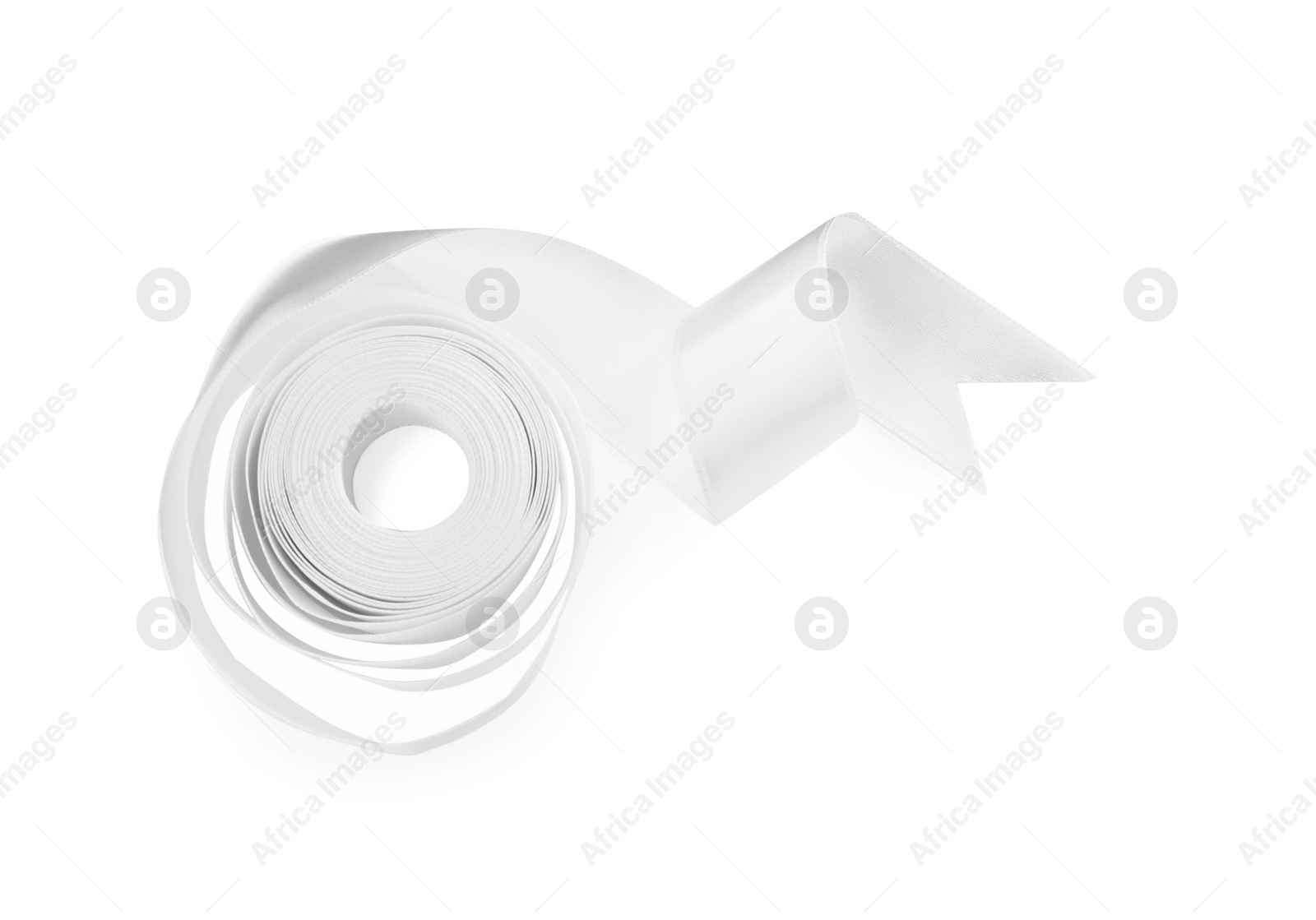 Photo of Satin ribbon on white background, top view