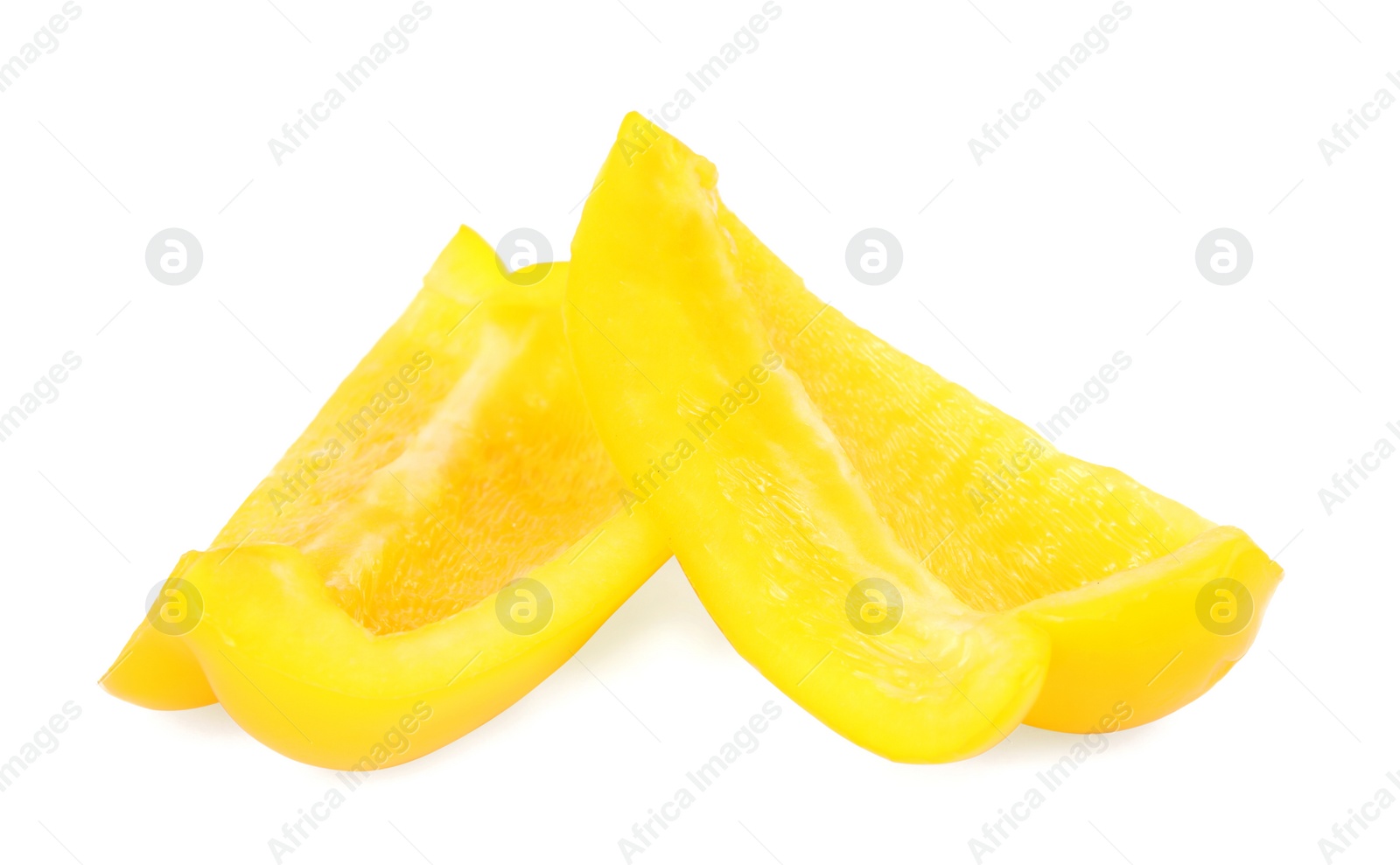 Photo of Cut yellow bell pepper isolated on white