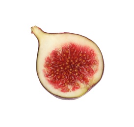 Photo of Half of tasty fresh fig isolated on white