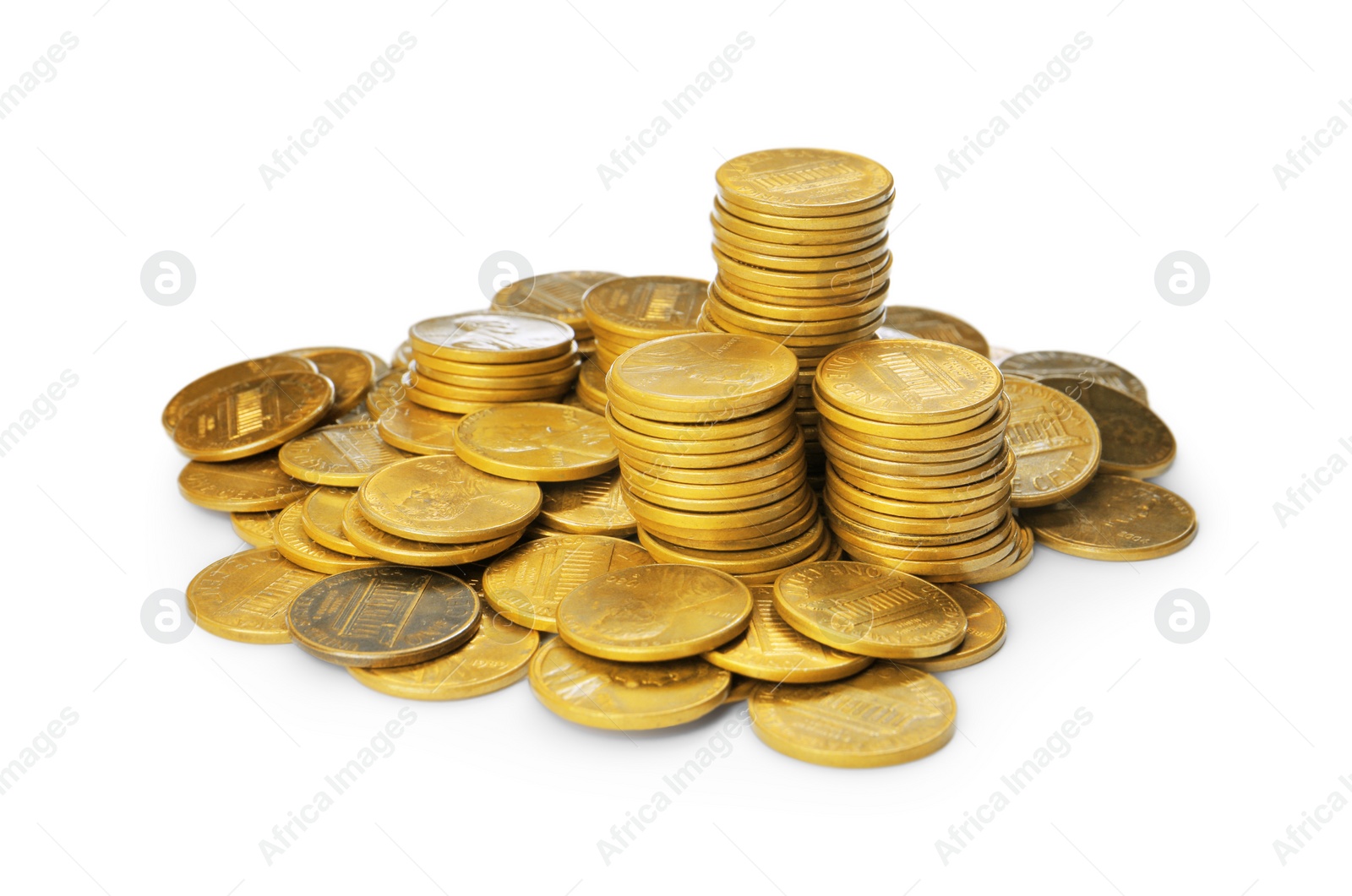 Photo of Pile of American coins on white background