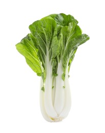 Photo of Fresh green pak choy cabbage isolated on white, top view