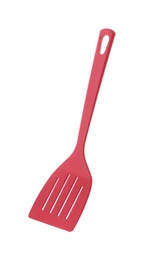 Photo of Slotted turner on white background. Kitchen utensils