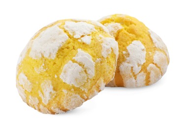 Photo of Delicious homemade lemon cookies on white background