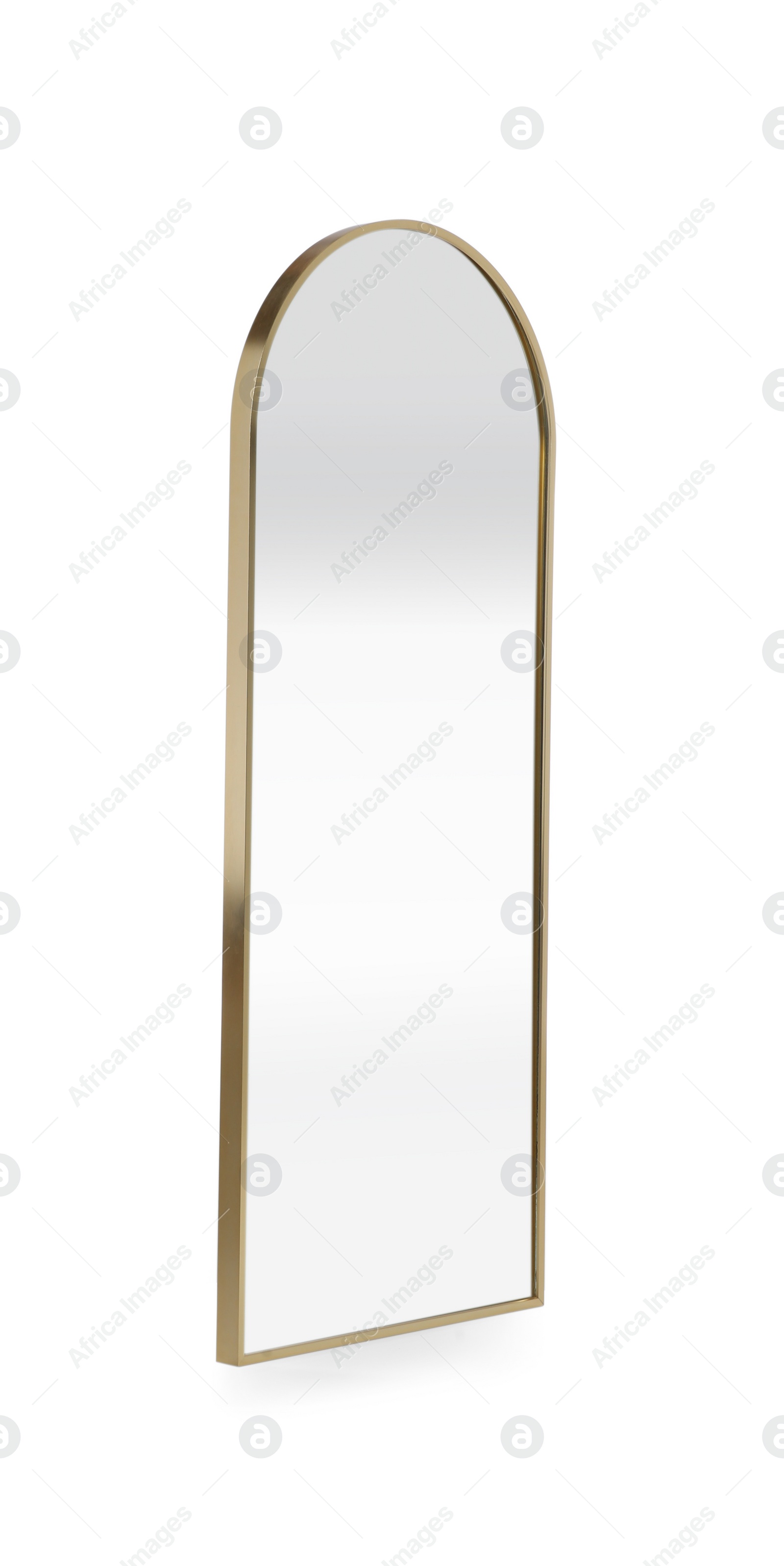 Photo of Interior accessories. Stylish mirror isolated on white