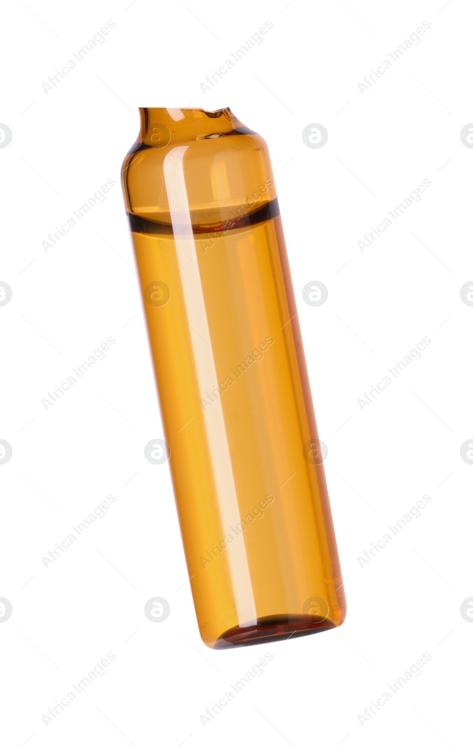 Photo of Open glass ampoule with liquid isolated on white