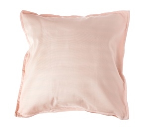 Photo of Soft decorative pillow on white background