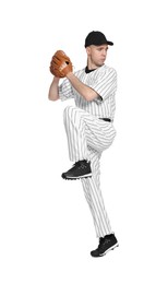 Baseball player with glove on white background
