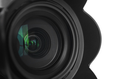 Professional video camera, closeup view of lens