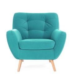 Image of One comfortable turquoise armchair isolated on white