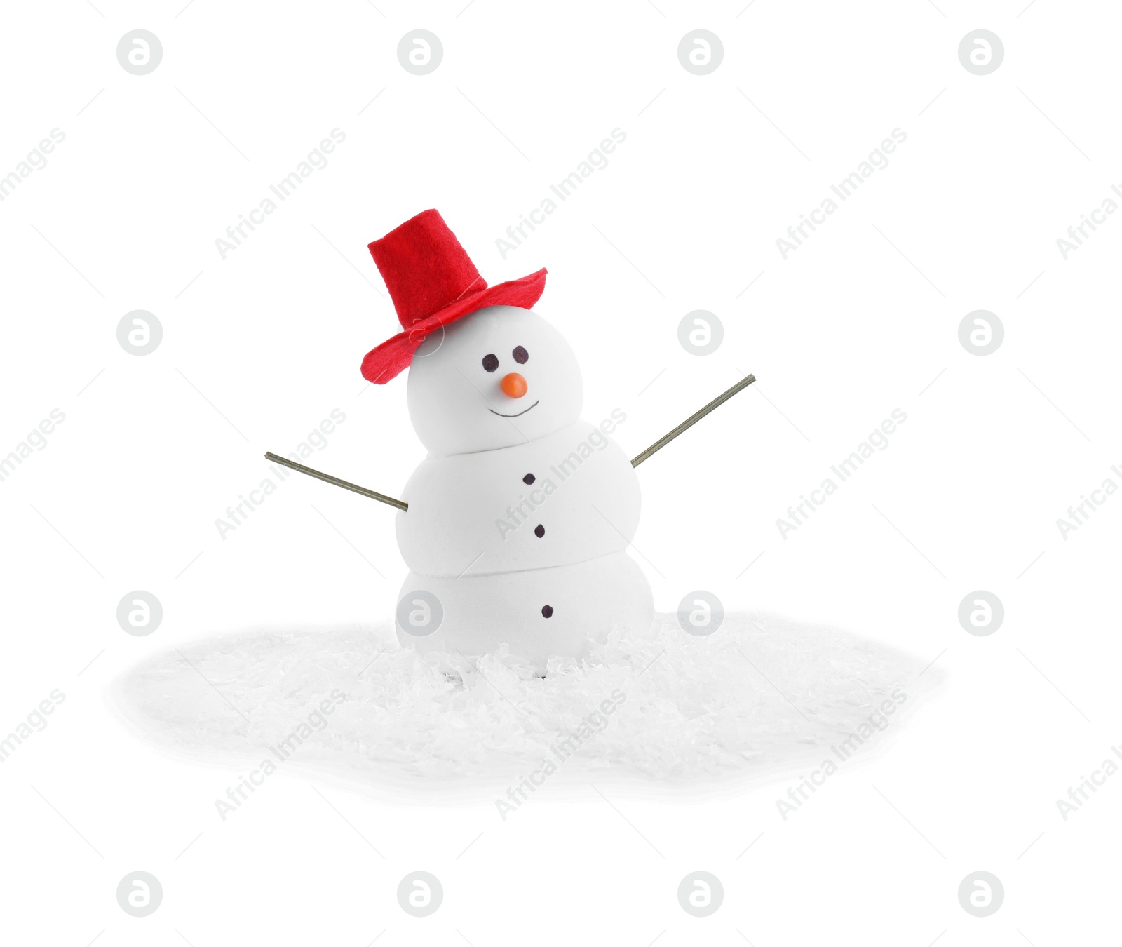 Photo of Funny snowman with red hat isolated on white