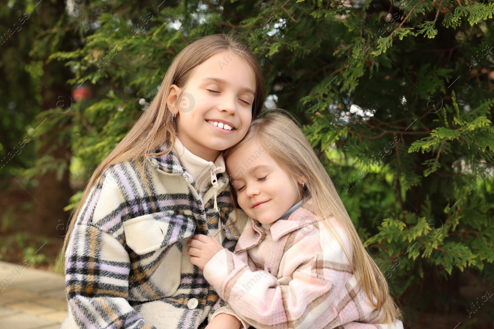 Photo of Cute little sisters spending time together outdoors