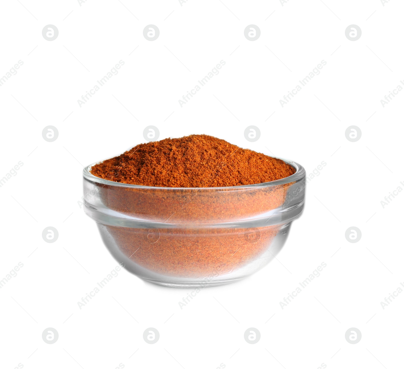 Photo of Bowl of ground pepper isolated on white