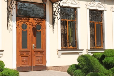 Photo of Big vintage wooden door of old building