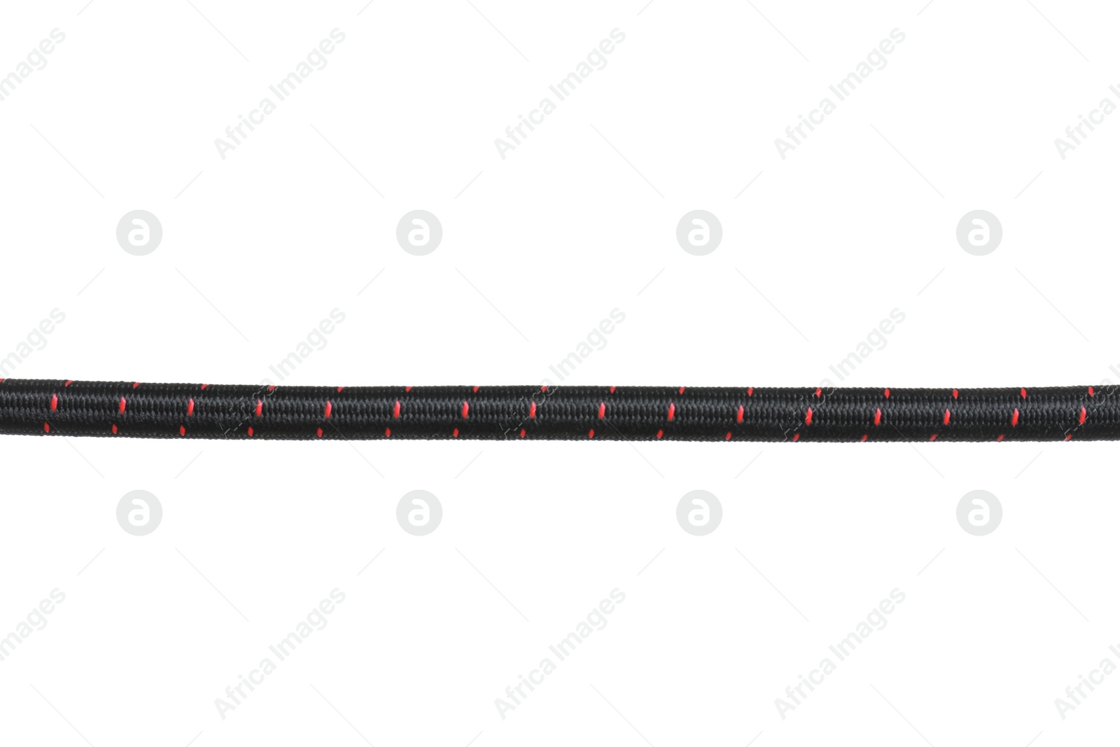 Photo of Strong black climbing rope on white background