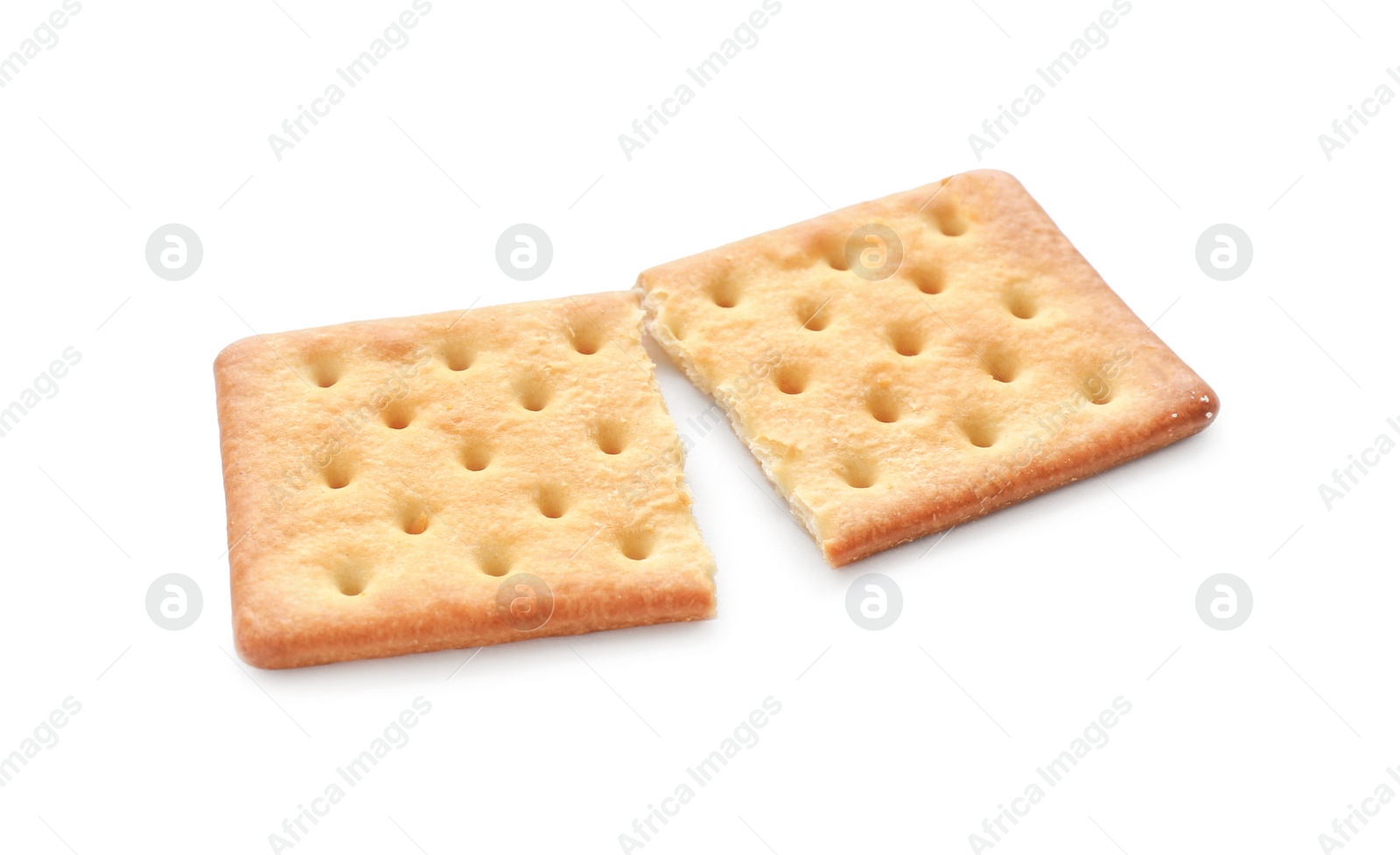 Photo of Broken delicious crispy cracker isolated on white