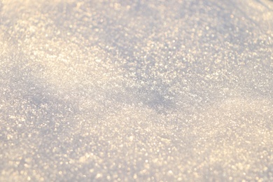 Photo of Beautiful snow as background, closeup view. Winter weather