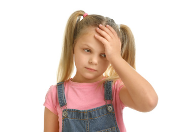 Photo of Cute little girl posing on white background