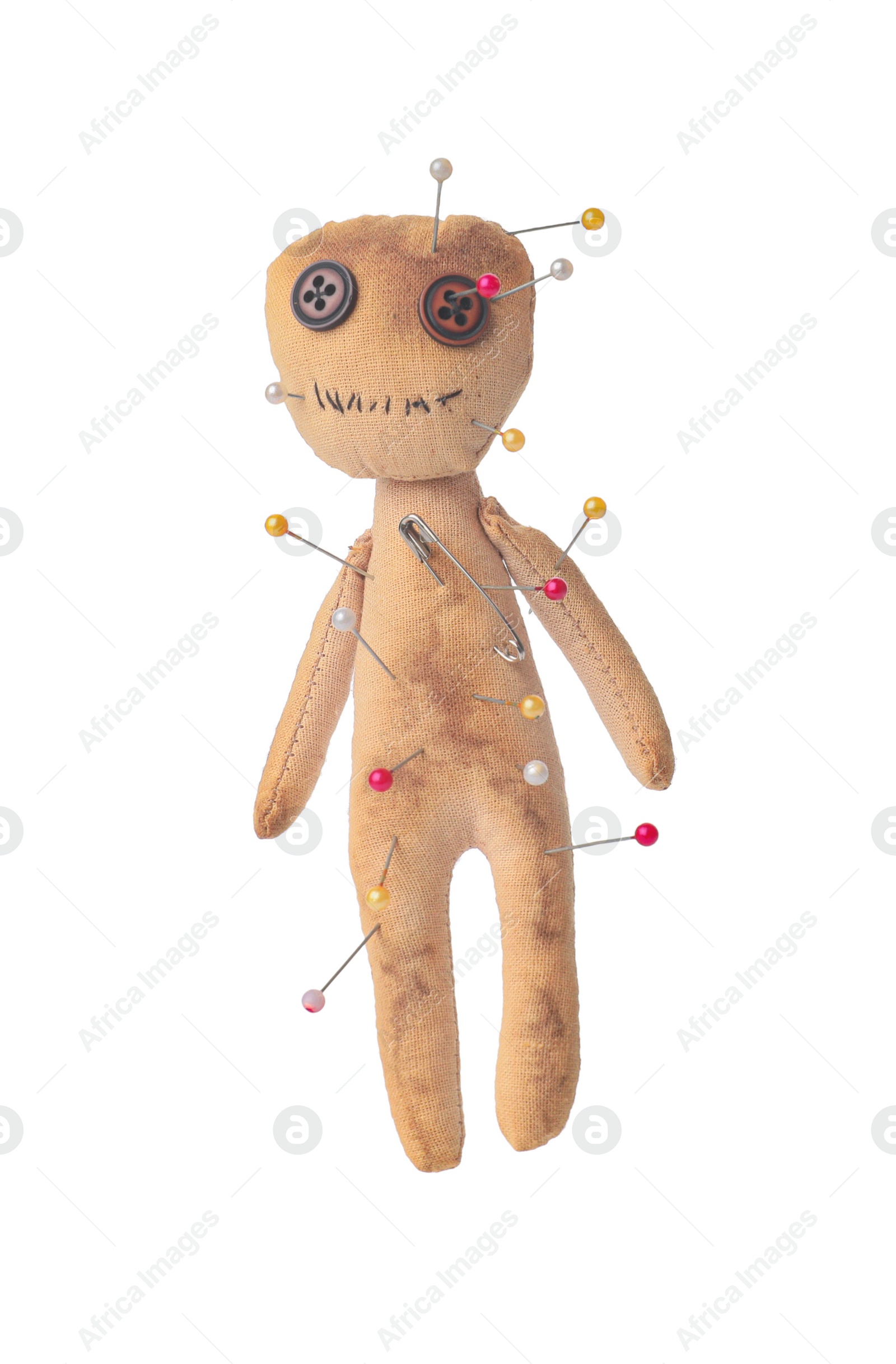 Photo of Voodoo doll with pins isolated on white