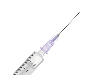 Disposable syringe with needle and medicine isolated on white