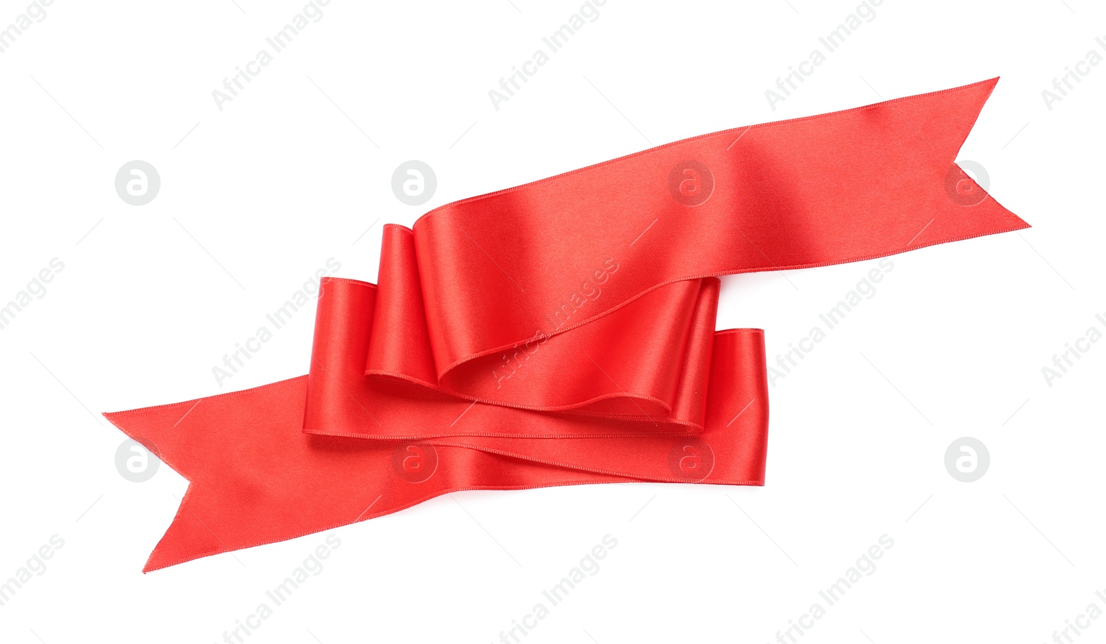 Beautiful red ribbon isolated on white, top view Photo of Beautiful red ribbon isolated on white, top view