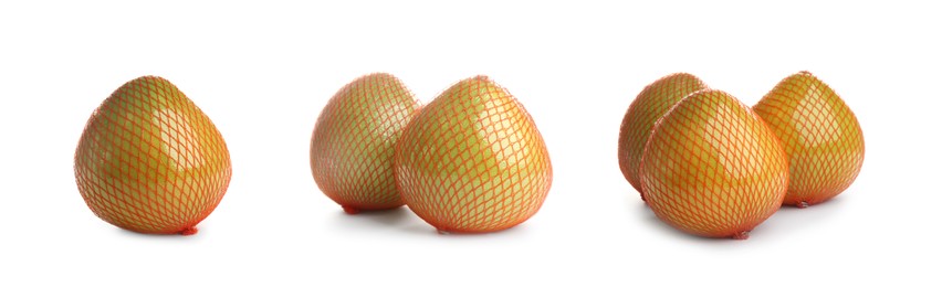 Set of fresh pomelo fruits on white background