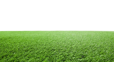 Green artificial grass surface isolated on white