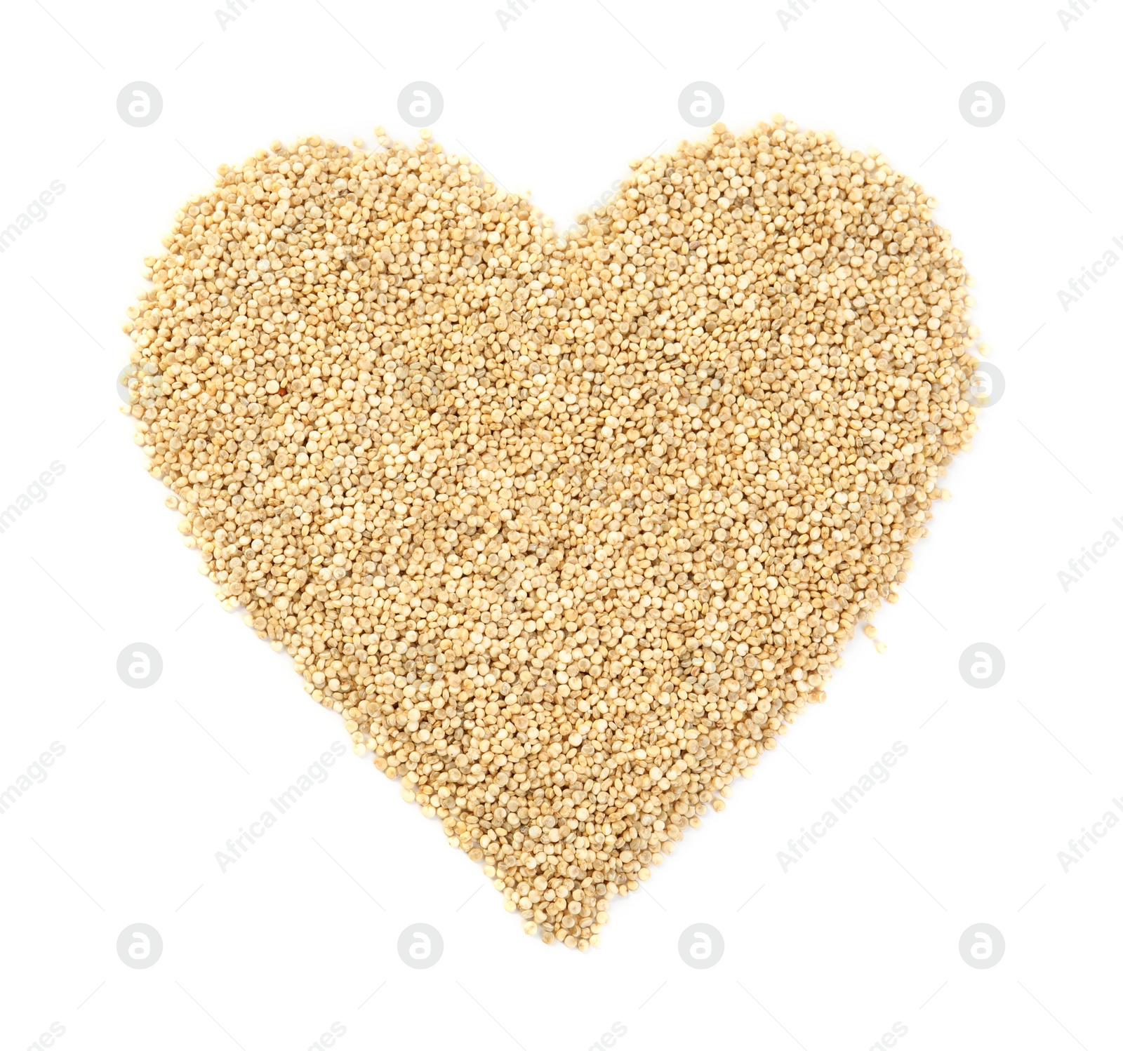 Photo of Heart made of quinoa on white background, top view