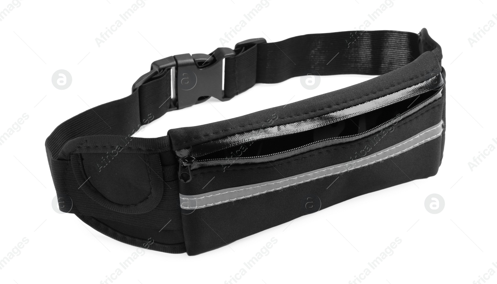 Photo of Stylish black waist bag isolated on white