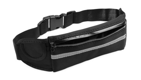 Stylish black waist bag isolated on white