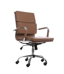 Comfortable leather office chair isolated on white