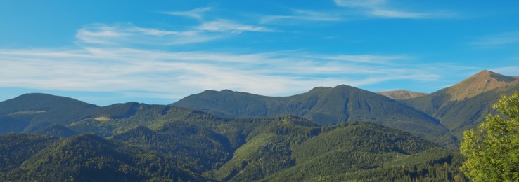 Picturesque mountains under beautiful sky, banner design