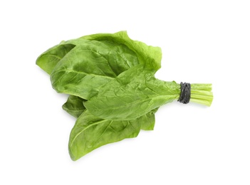 Bundle of fresh spinach isolated on white, top view