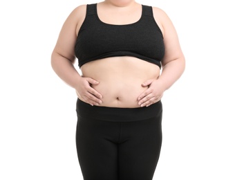 Overweight woman on white background