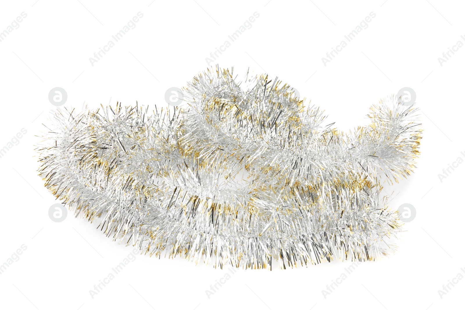 Photo of Beautiful shiny tinsel isolated on white. Christmas decoration