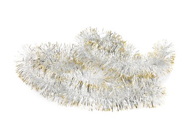 Beautiful shiny tinsel isolated on white. Christmas decoration