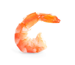 Photo of Delicious cooked peeled shrimp isolated on white