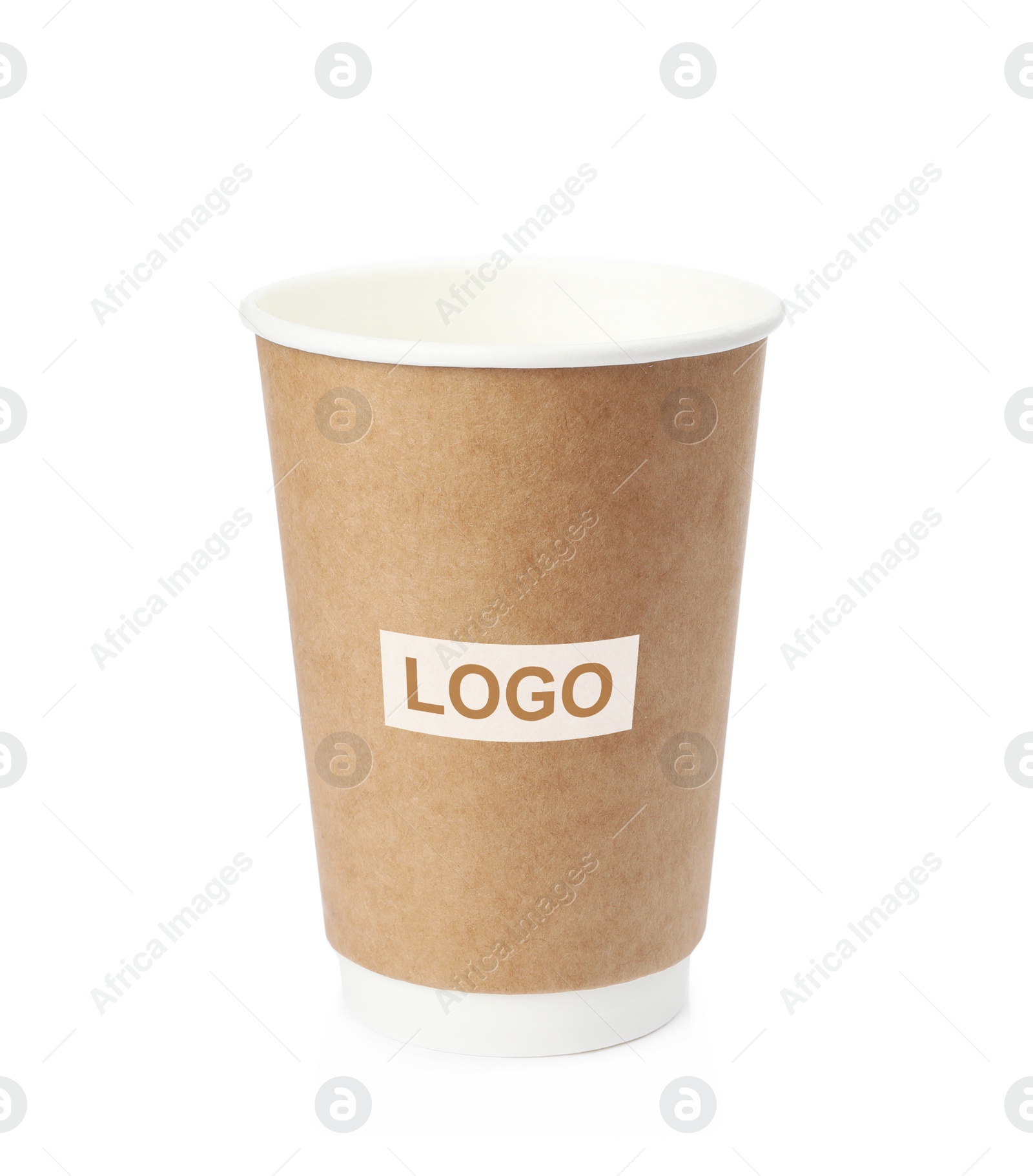 Image of Takeaway paper coffee cup with logo on white background