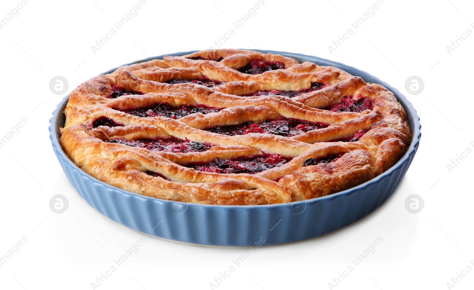 Photo of Delicious freshly baked currant pie isolated on white