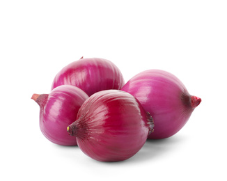 Photo of Fresh red onion bulbs isolated on white