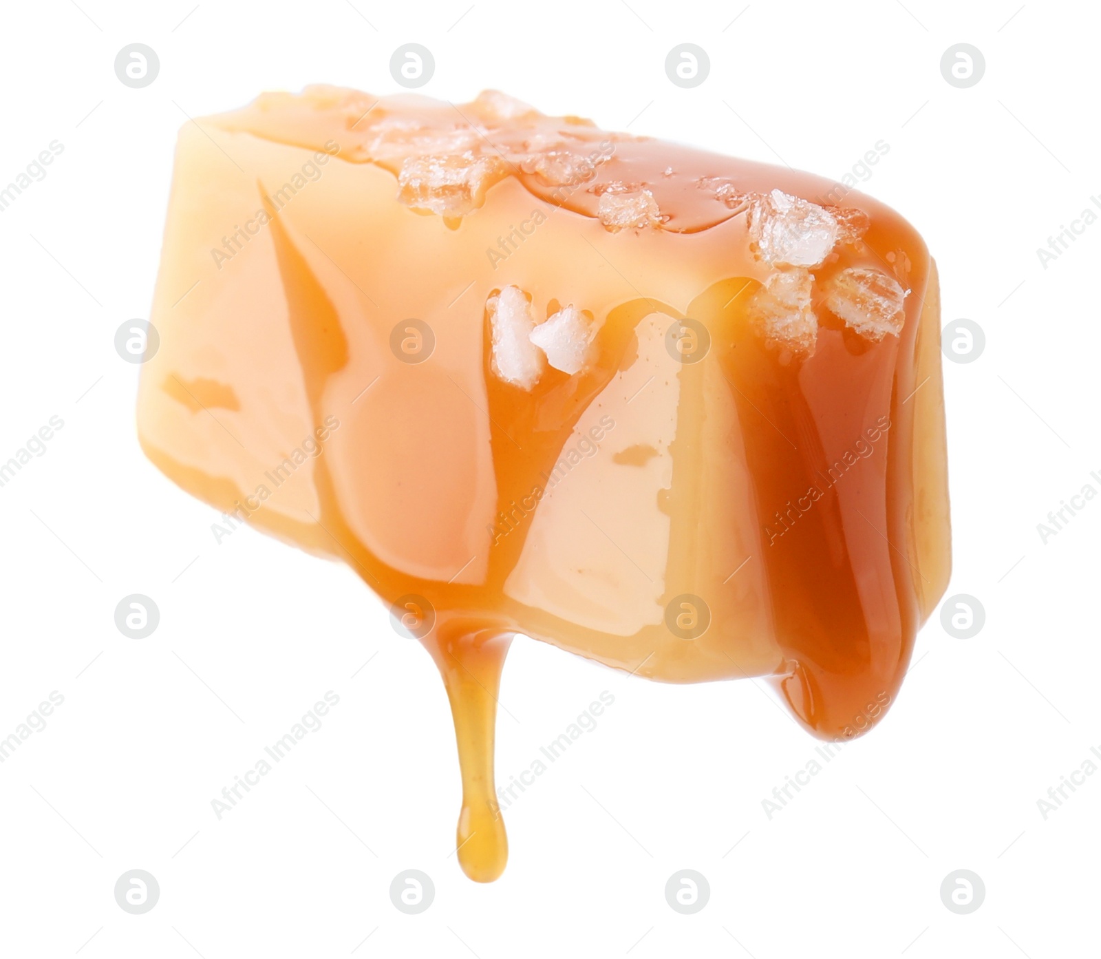 Photo of Yummy candy with salted caramel isolated on white