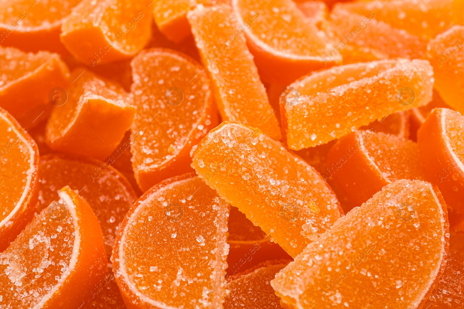 Photo of Sweet orange marmalade as background, closeup view