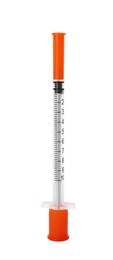 Photo of New medical insulin syringe isolated on white