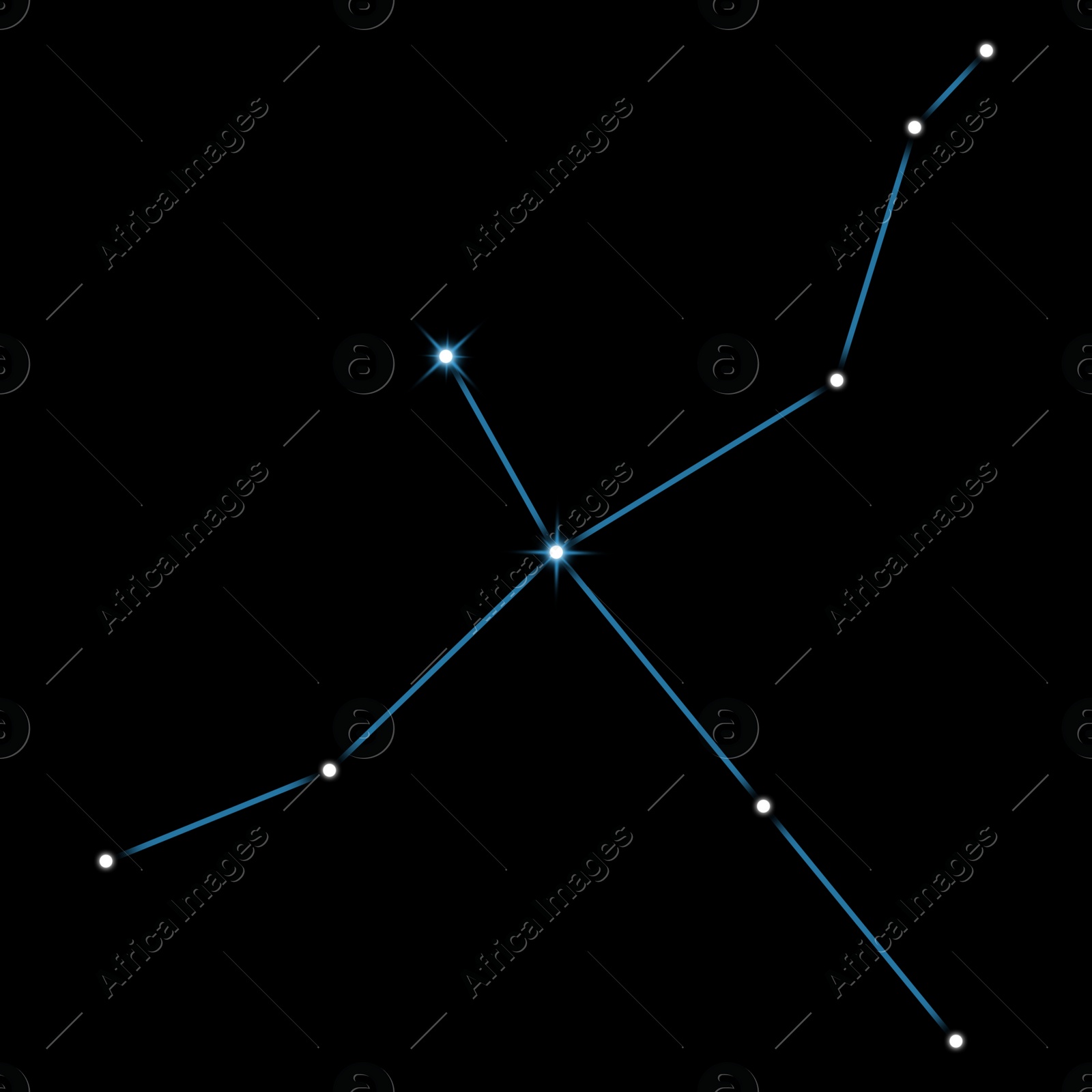 Image of Swan (Cygnus) constellation. Stick figure pattern on black background