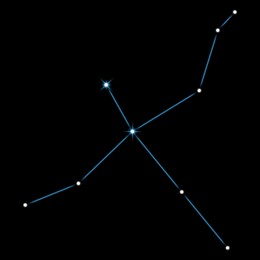 Image of Swan (Cygnus) constellation. Stick figure pattern on black background