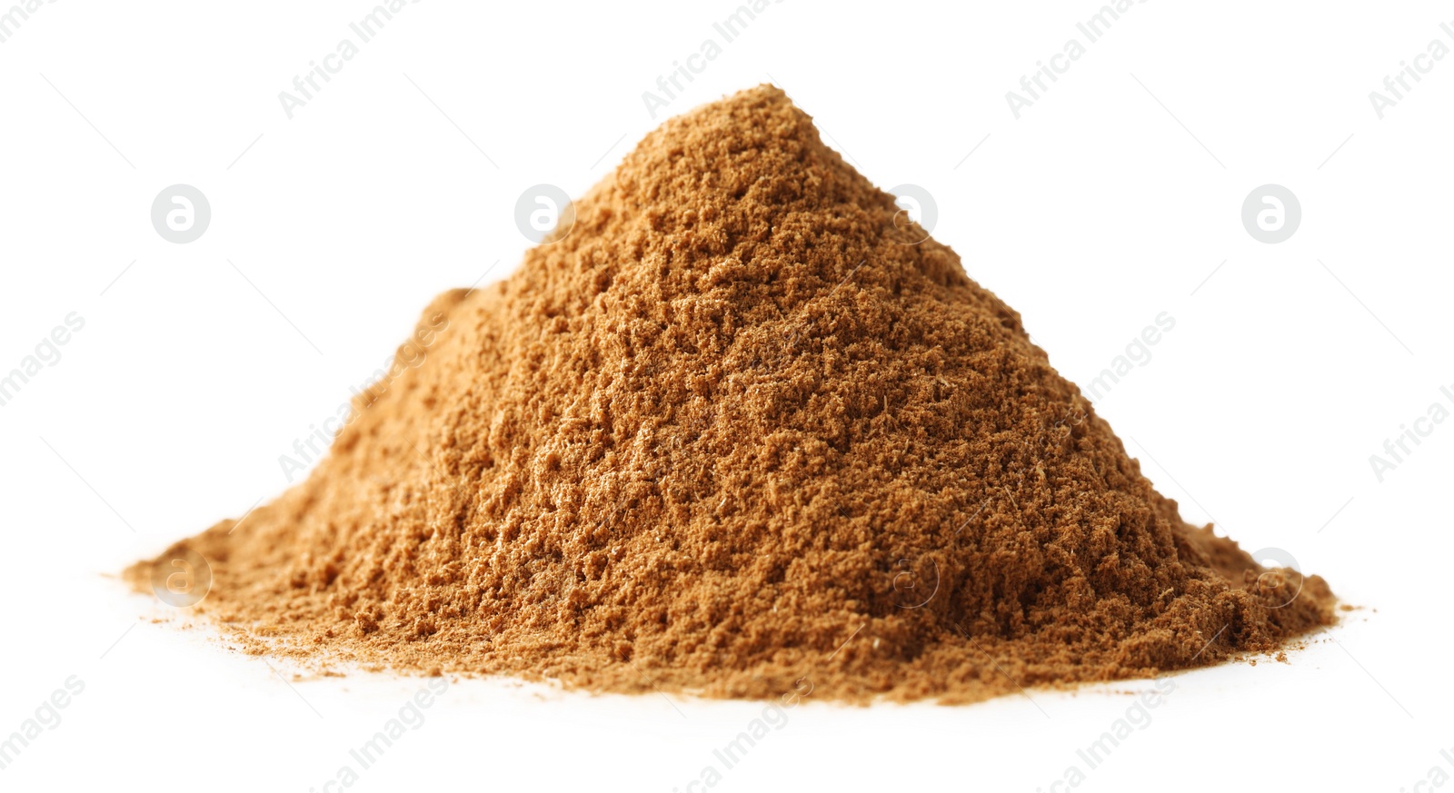 Photo of Pile of dry aromatic cinnamon powder isolated on white