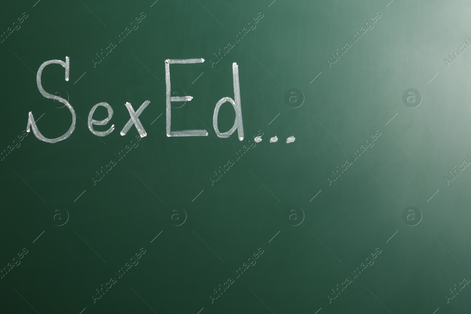 Photo of Words "SEX ED" written on green chalkboard. Space for text