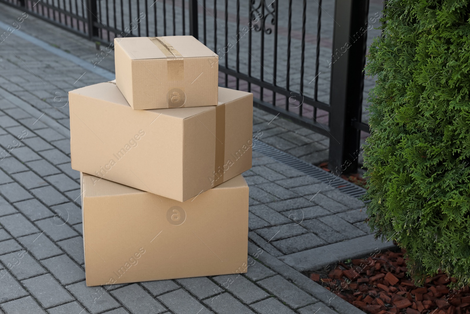 Photo of Stack of parcels delivered near front gates