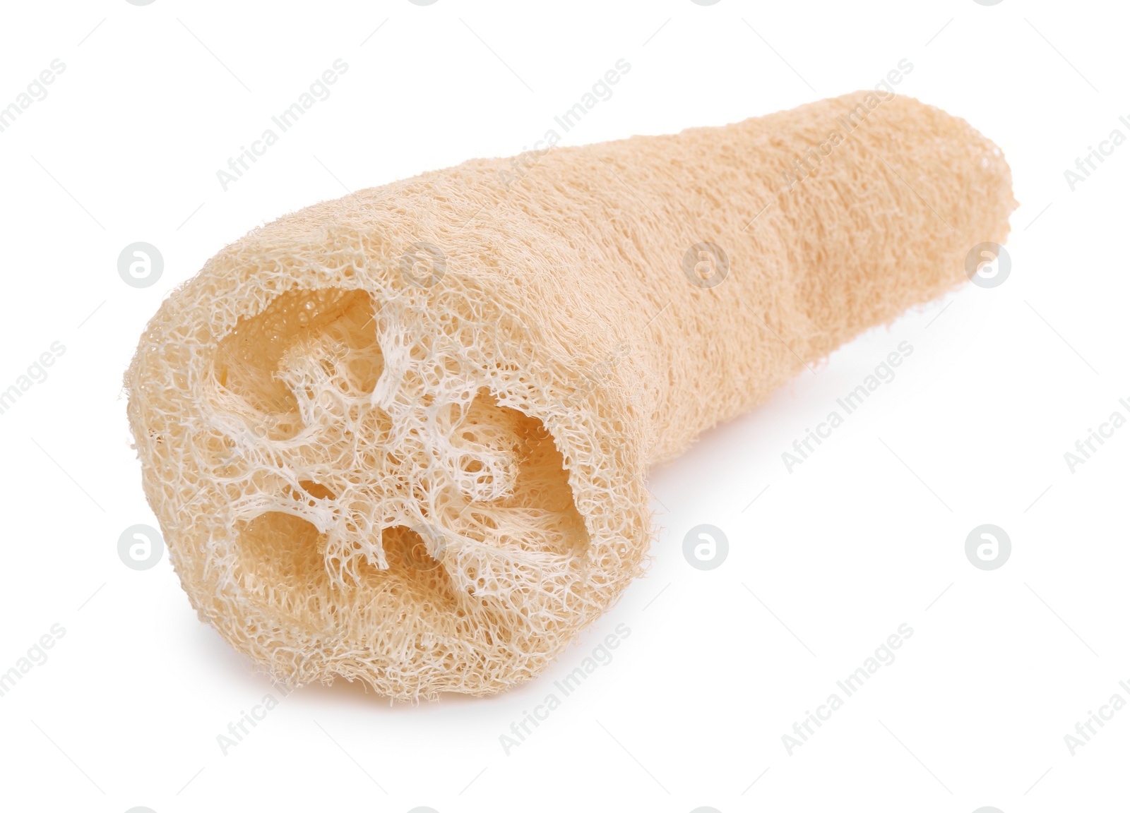 Photo of Loofah sponge isolated on white. Personal hygiene product