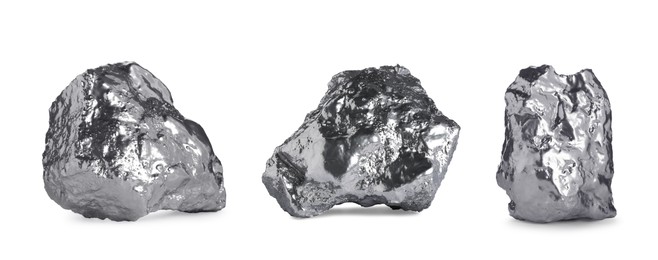 Set of silver nuggets on white background