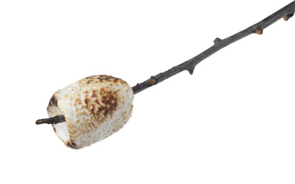 Photo of Twig with roasted marshmallow isolated on white